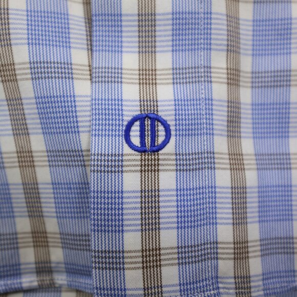 ♥️ 2+, David Donahue Men's 100% Cotton Blue Brown Check Dress Shirt 16 32/33 - Picture 3 of 7
